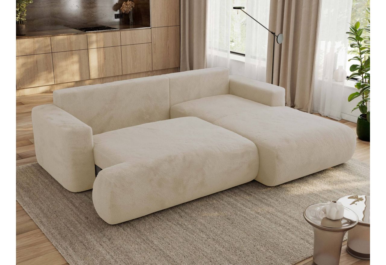 Narożnik - OVO L - strona prawa - kremowy, plusz