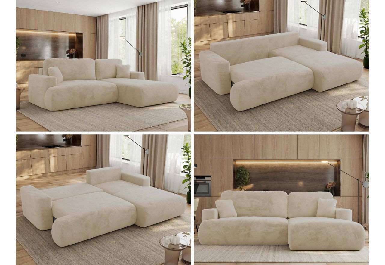 Narożnik - OVO L - strona prawa - kremowy, plusz