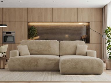 Narożnik - OVO L - strona prawa - beżowy, plusz