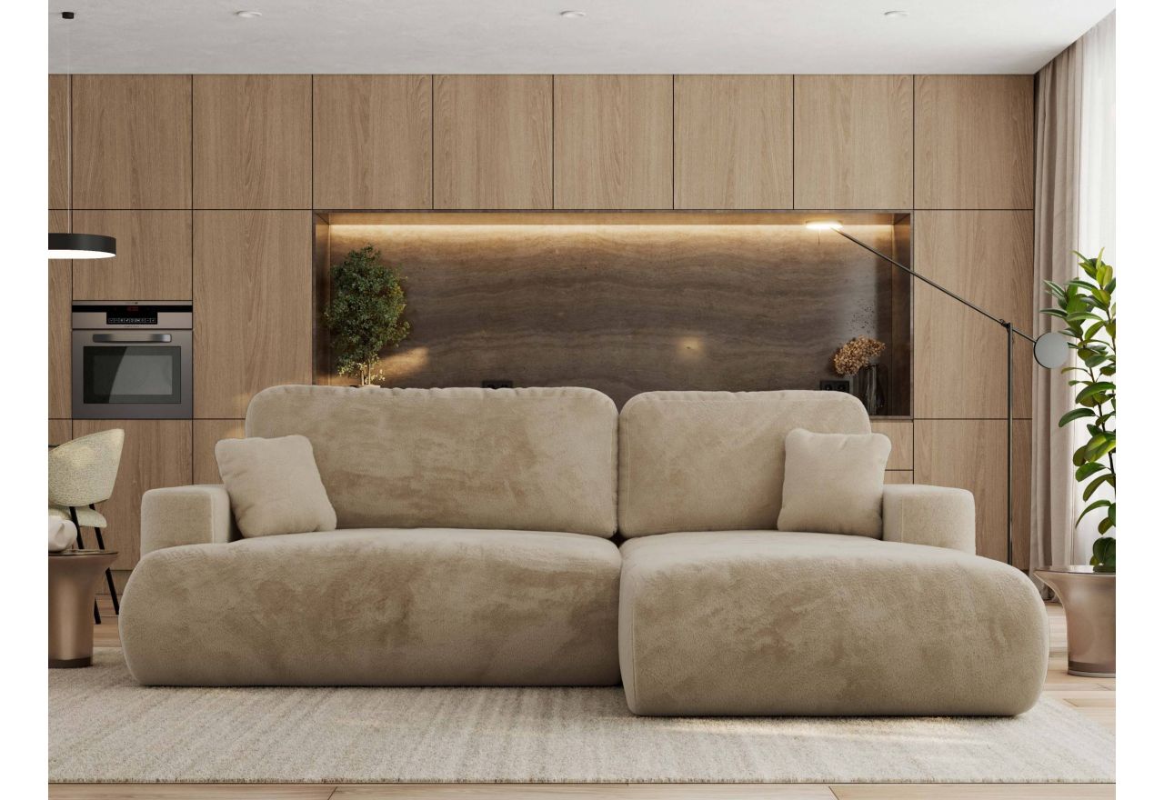 Narożnik - OVO L - strona prawa - beżowy, plusz