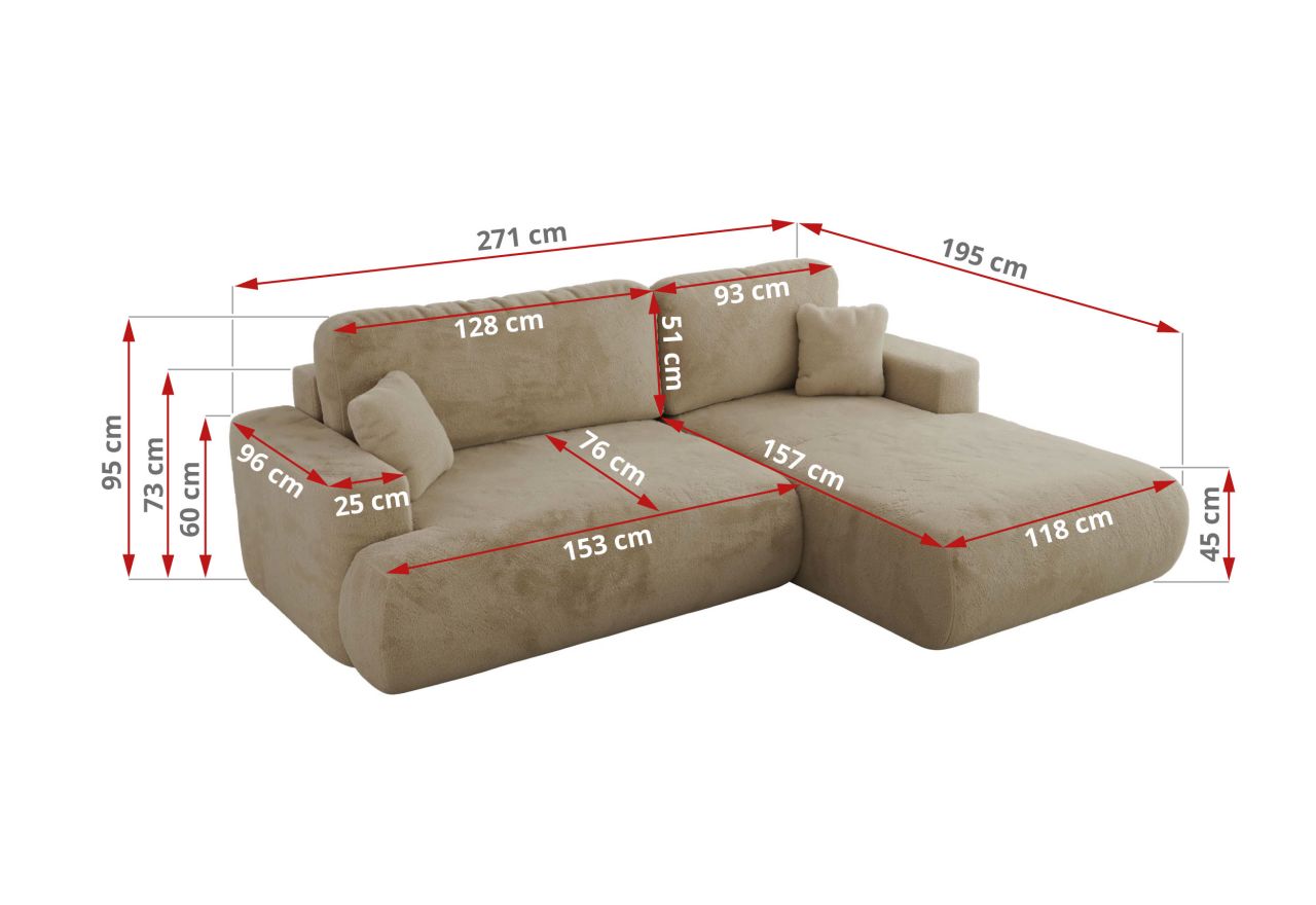 Narożnik - OVO L - strona prawa - beżowy, plusz