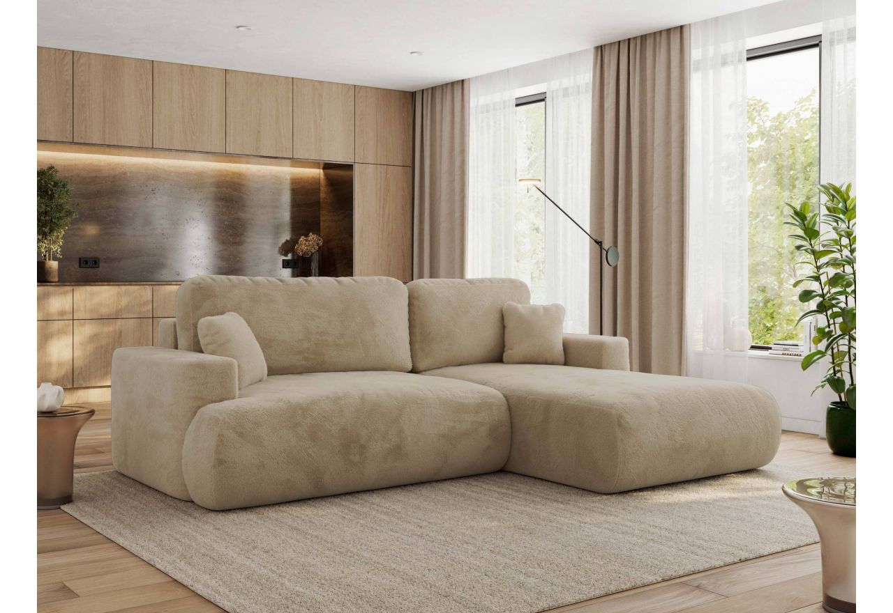 Narożnik - OVO L - strona prawa - beżowy, plusz