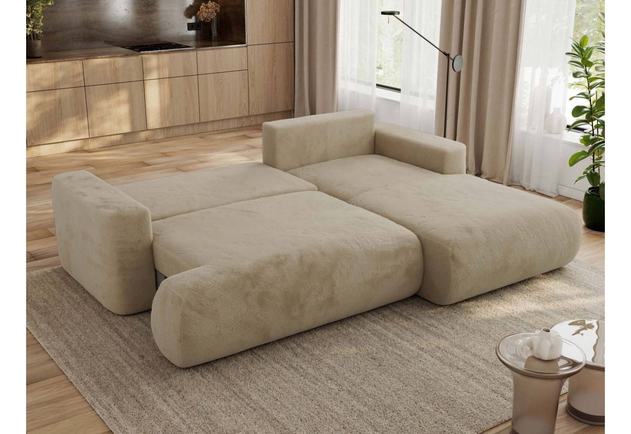 Narożnik - OVO L - strona prawa - beżowy, plusz