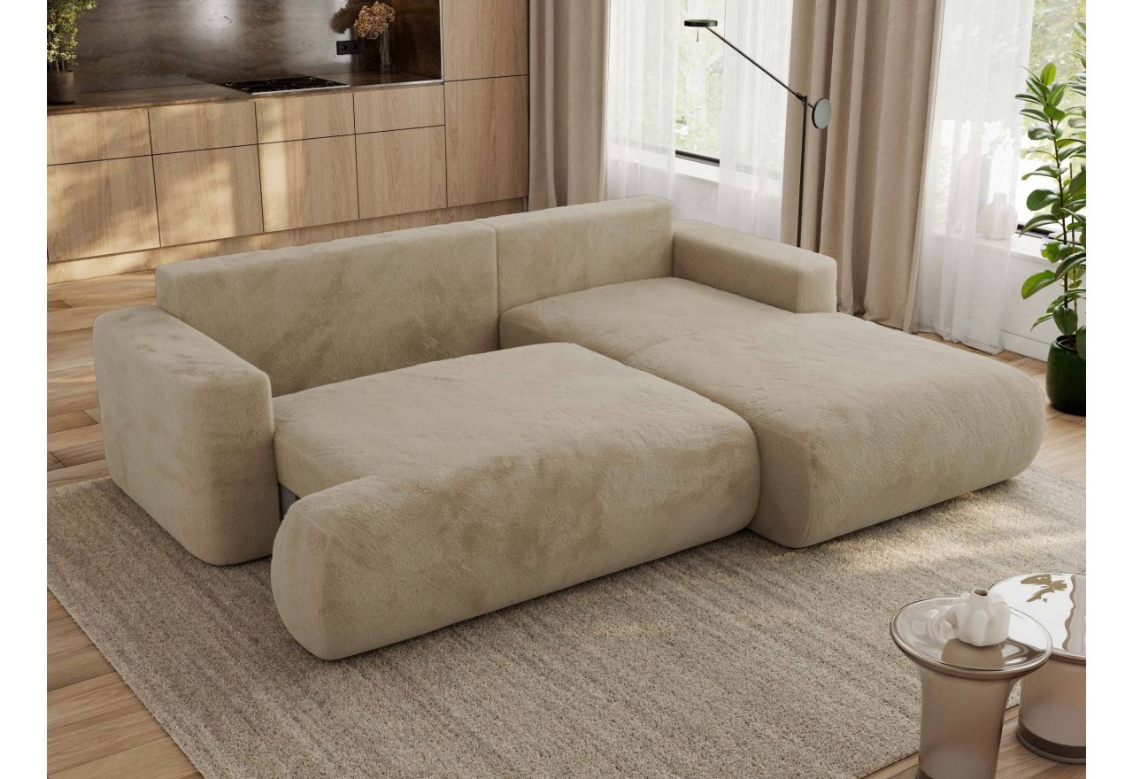 Narożnik - OVO L - strona prawa - beżowy, plusz