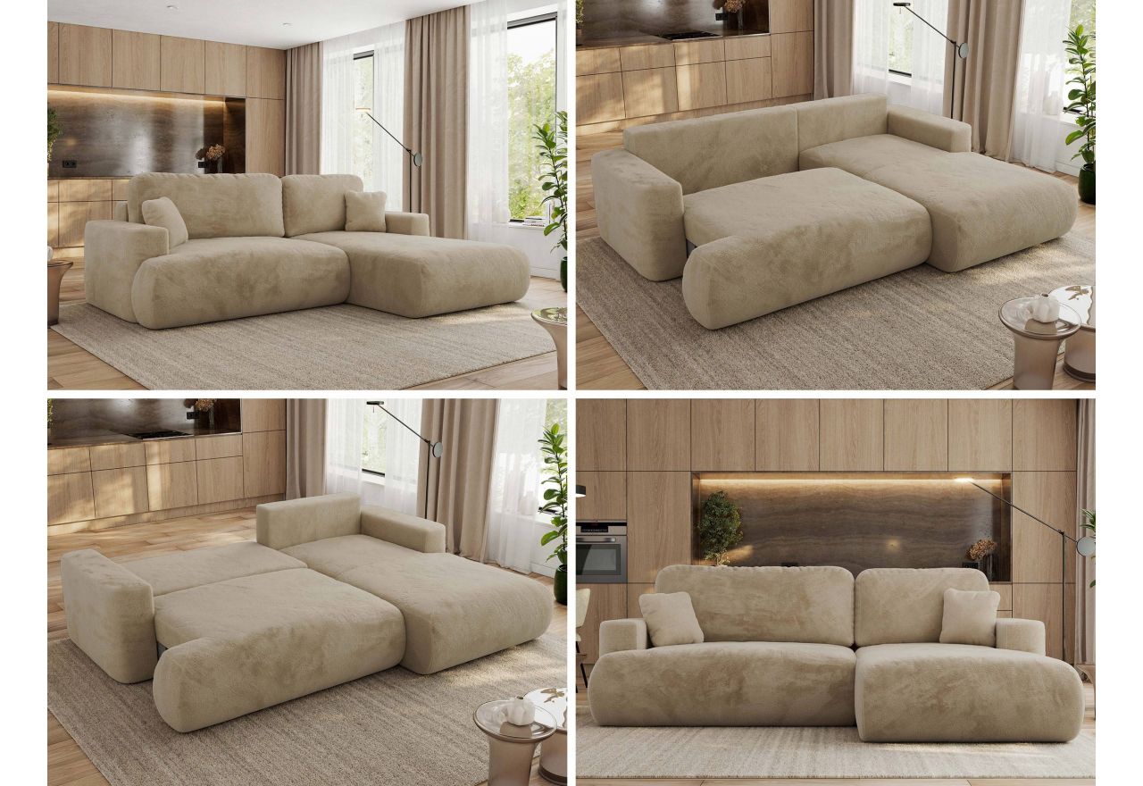 Narożnik - OVO L - strona prawa - beżowy, plusz