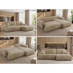 Narożnik - OVO L - strona prawa - beżowy, plusz