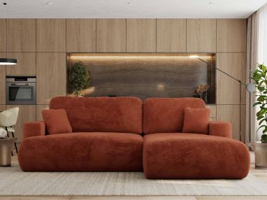 Narożnik - OVO L - strona prawa - pomarańczowy, plusz