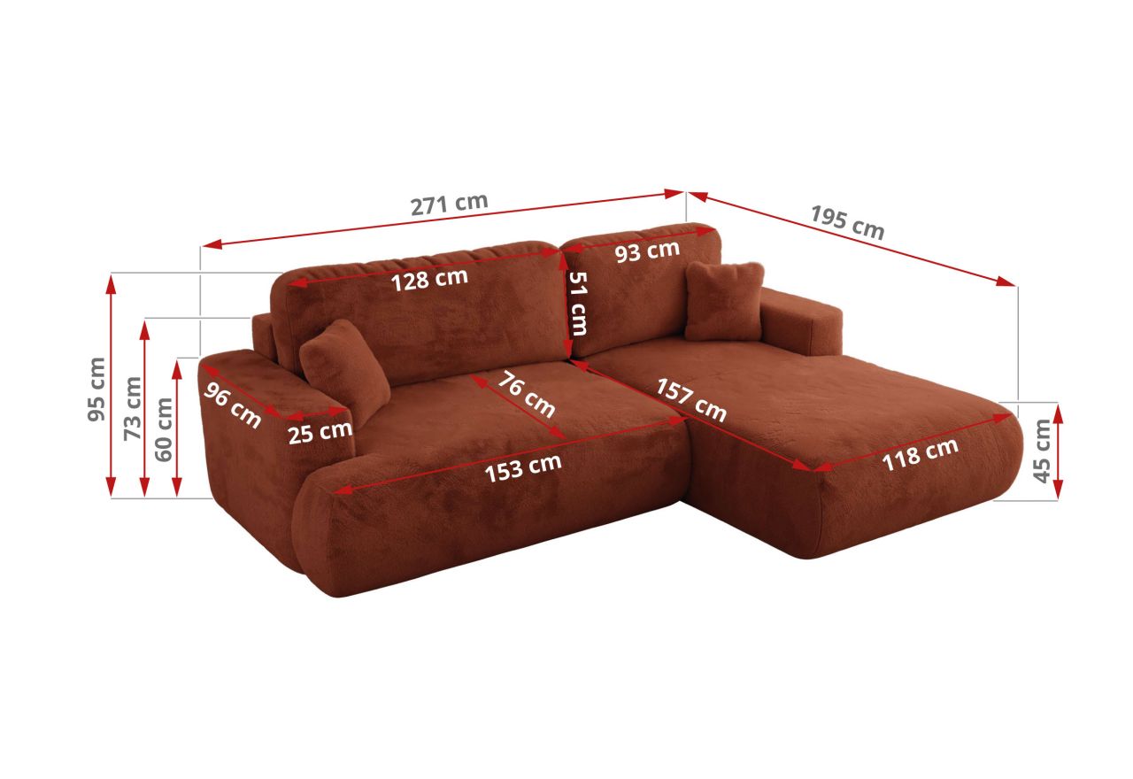 Narożnik - OVO L - strona prawa - pomarańczowy, plusz