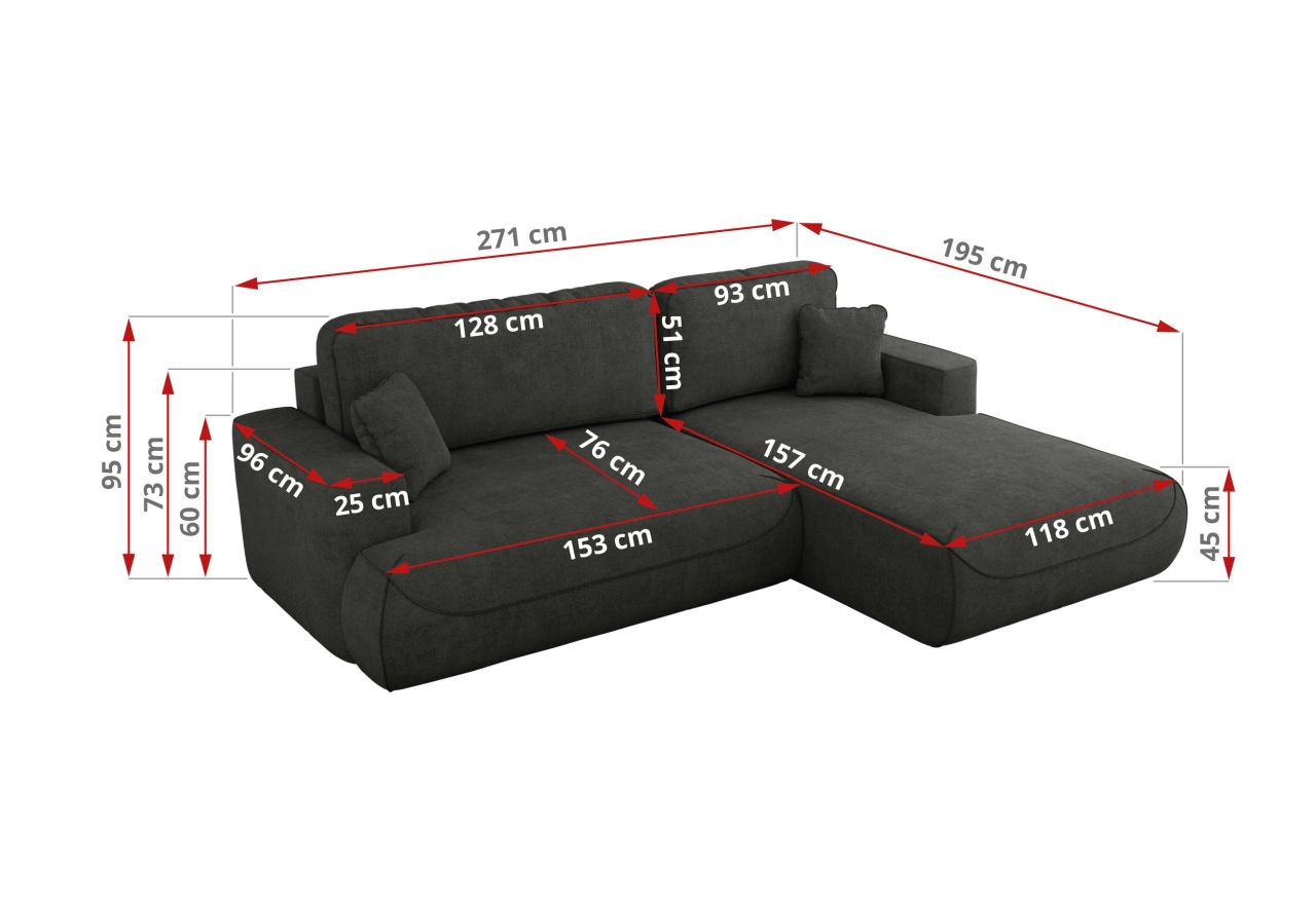 Narożnik - OVO L - strona prawa - ciemnoszary, struktura