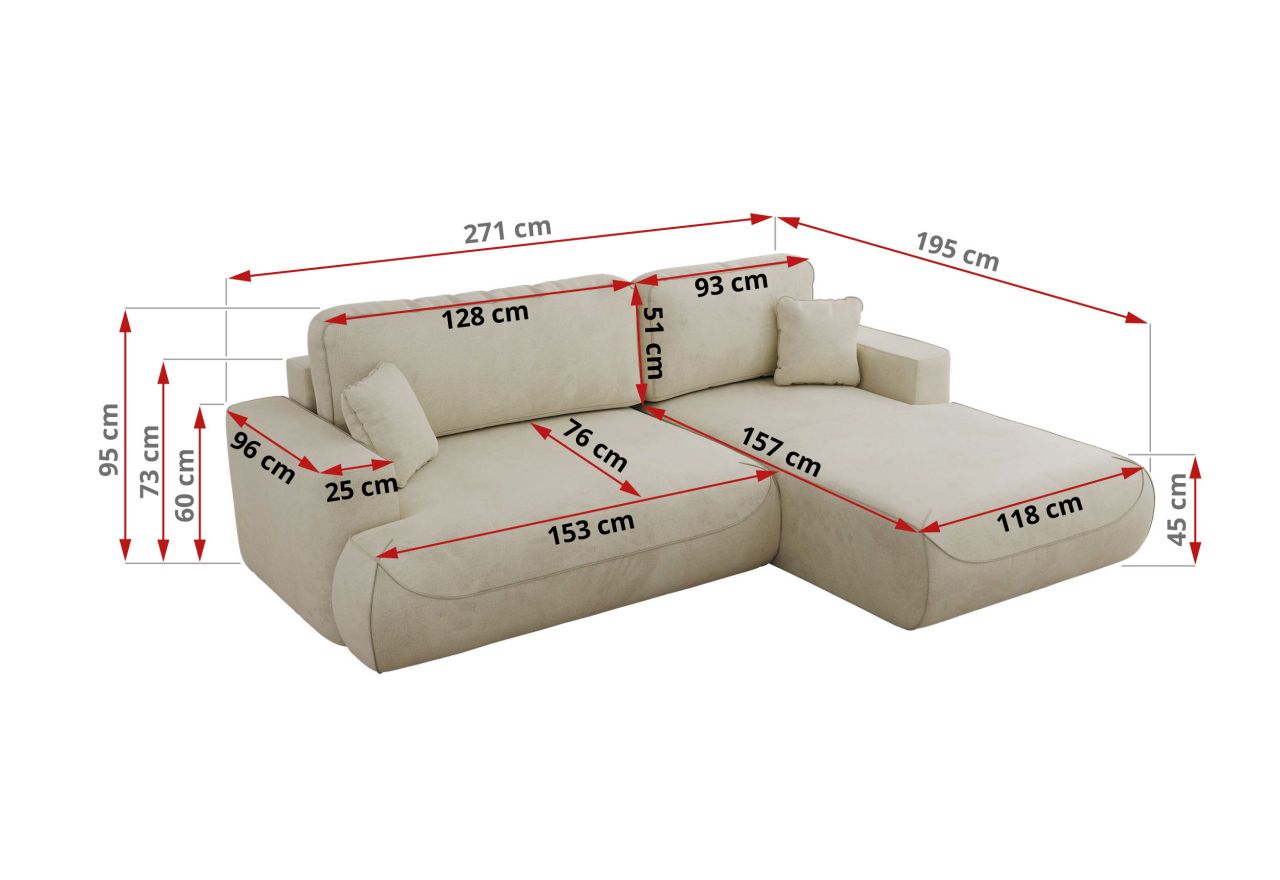 Narożnik - OVO L - strona prawa - beżowy, welwet