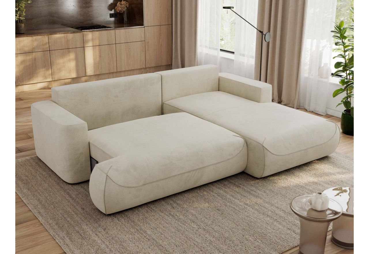 Narożnik - OVO L - strona prawa - beżowy, welwet