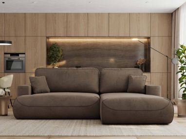 Narożnik - OVO L - strona prawa - brązowy, welwet