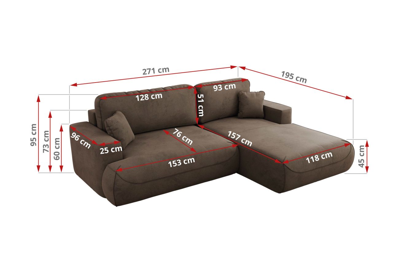 Narożnik - OVO L - strona prawa - brązowy, welwet