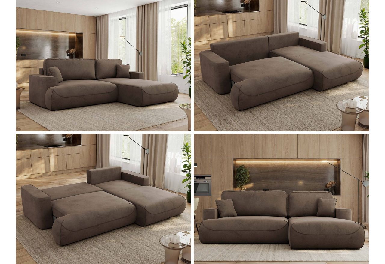 Narożnik - OVO L - strona prawa - brązowy, welwet