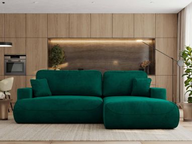 Narożnik - OVO L - strona prawa - ciemnozielony, welwet