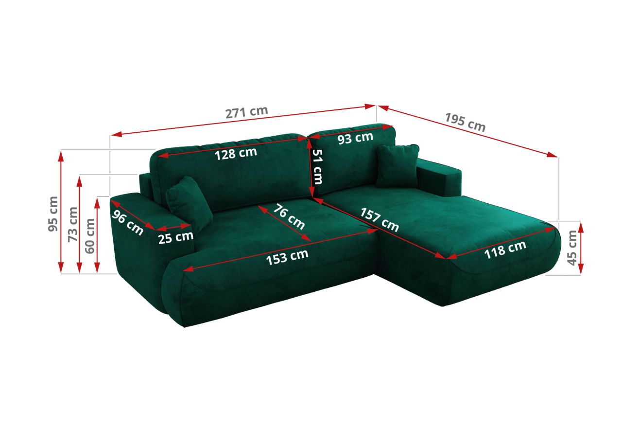 Narożnik - OVO L - strona prawa - ciemnozielony, welwet