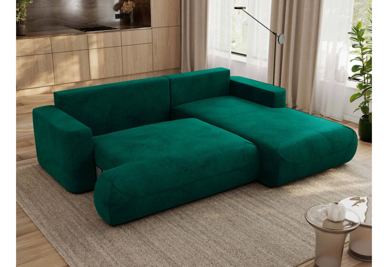 Narożnik - OVO L - strona prawa - ciemnozielony, welwet