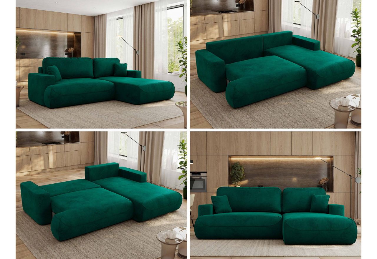 Narożnik - OVO L - strona prawa - ciemnozielony, welwet