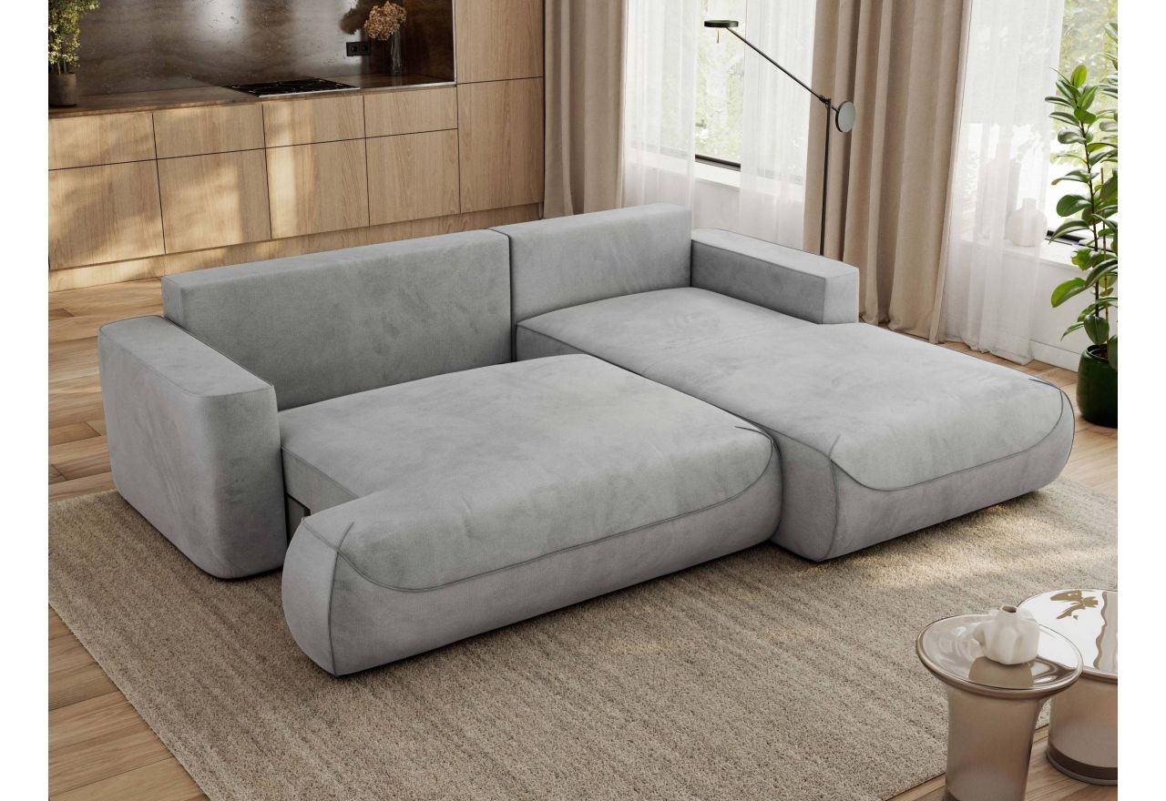 Narożnik - OVO L - strona prawa - jasnoszary, welwet