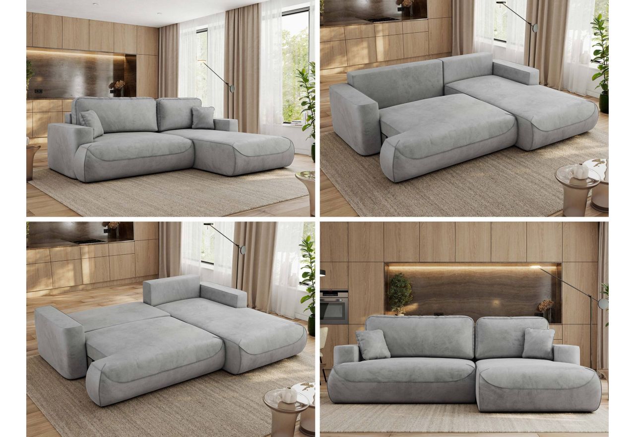 Narożnik - OVO L - strona prawa - jasnoszary, welwet