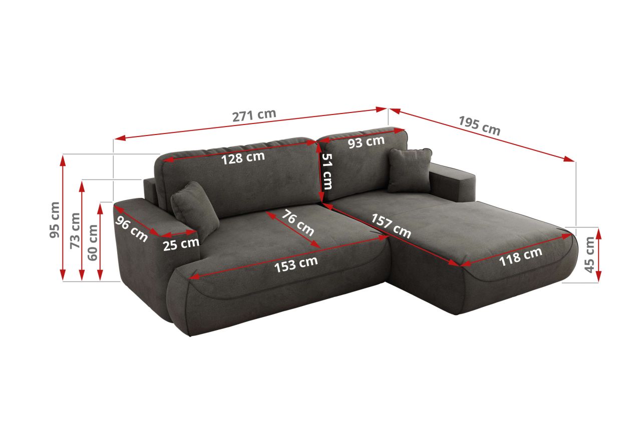 Narożnik - OVO L - strona prawa - ciemnoszary, welwet