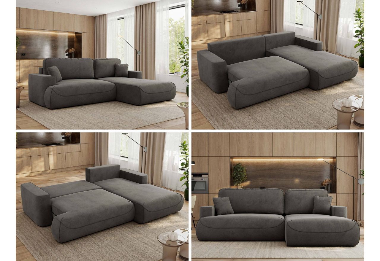 Narożnik - OVO L - strona prawa - ciemnoszary, welwet