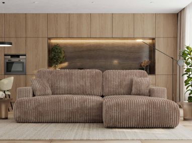 Narożnik - OVO L - strona prawa - brązowy, sztruks