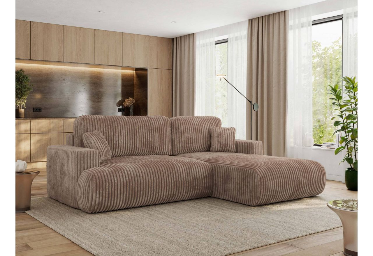 Narożnik - OVO L - strona prawa - brązowy, sztruks