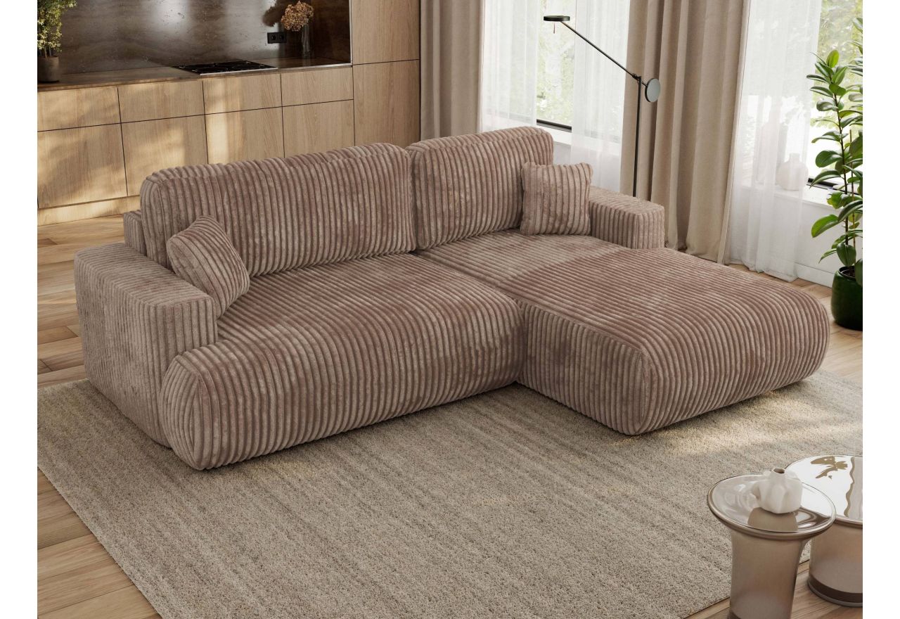 Narożnik - OVO L - strona prawa - brązowy, sztruks