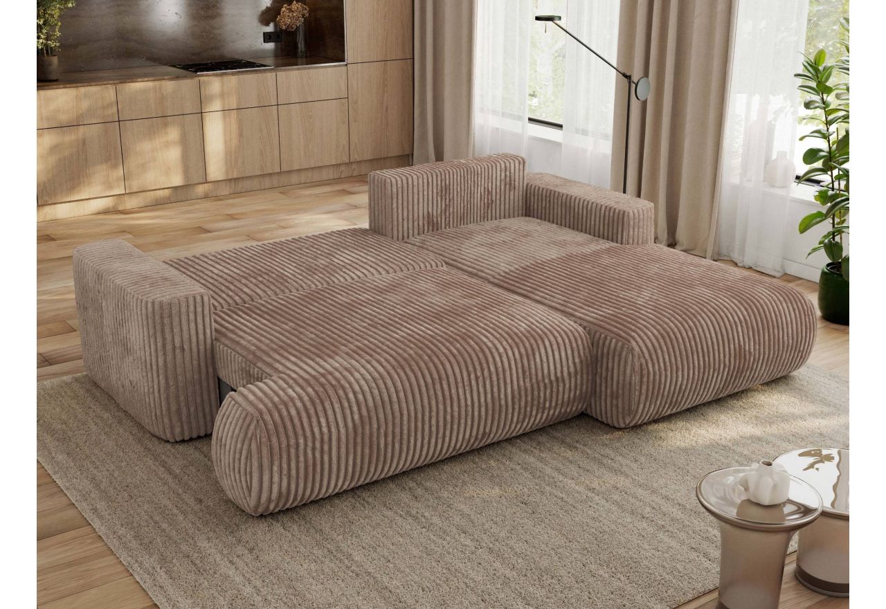 Narożnik - OVO L - strona prawa - brązowy, sztruks