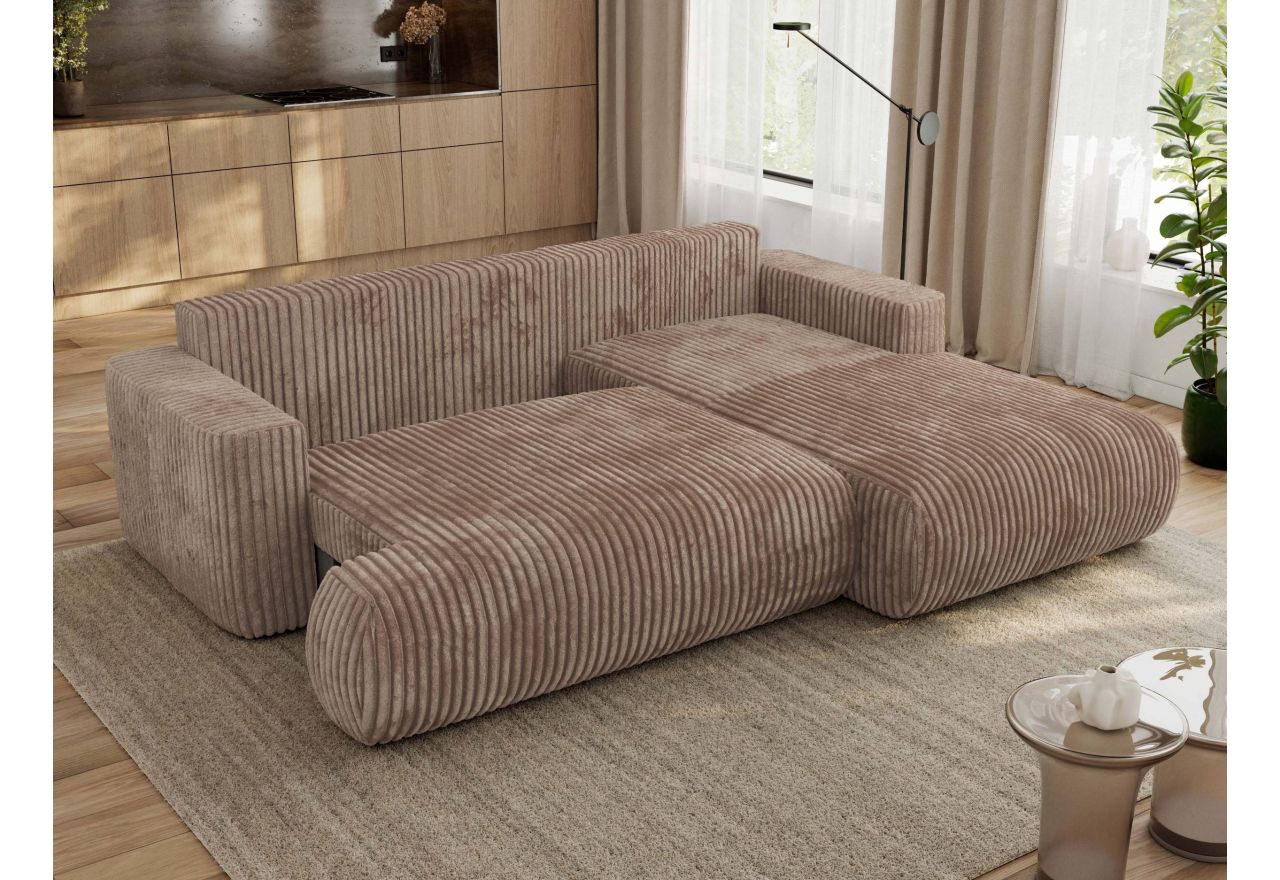 Narożnik - OVO L - strona prawa - brązowy, sztruks