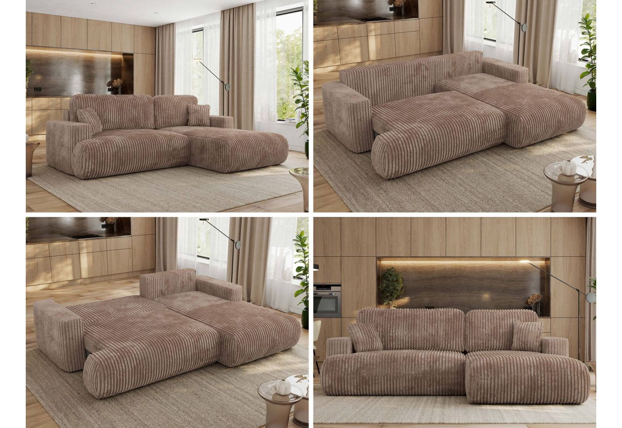 Narożnik - OVO L - strona prawa - brązowy, sztruks