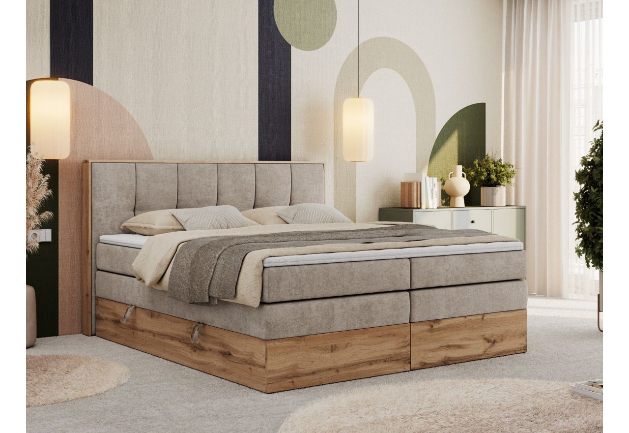 Łóżko kontynentalne ALBERO 1 KING 160x200 - Matana 17 - beżowy - OUTLETU