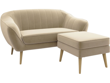 Skandynawska sofa dwuosobowa z podnóżkiem na drewnianych nóżkach i opcją wyboru tkaniny - ELI / Monolith 25091
