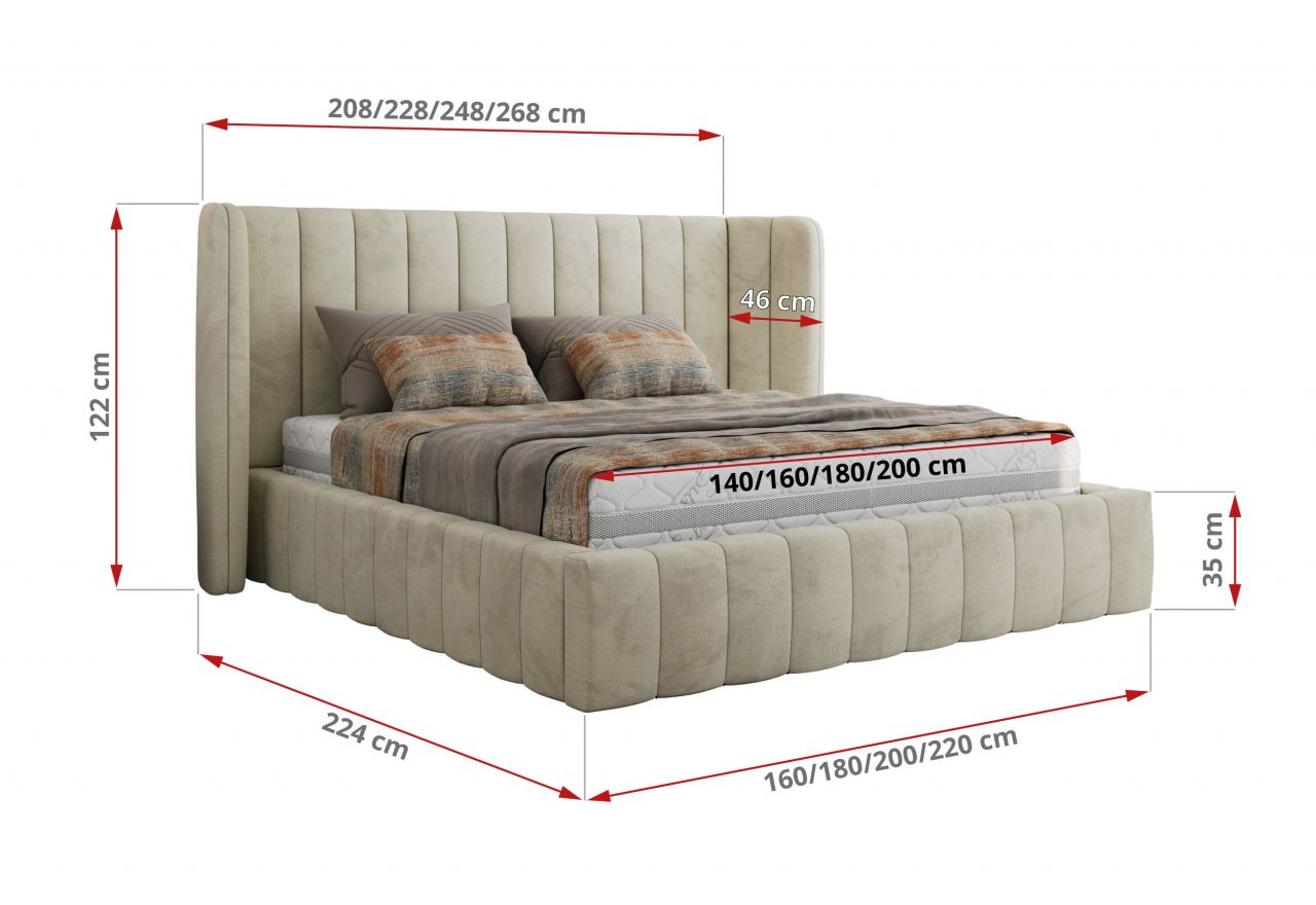 Łóżko tapicerowane GOLETTA CLASSIC 140x200 - materac pocket - beżowy, welwet