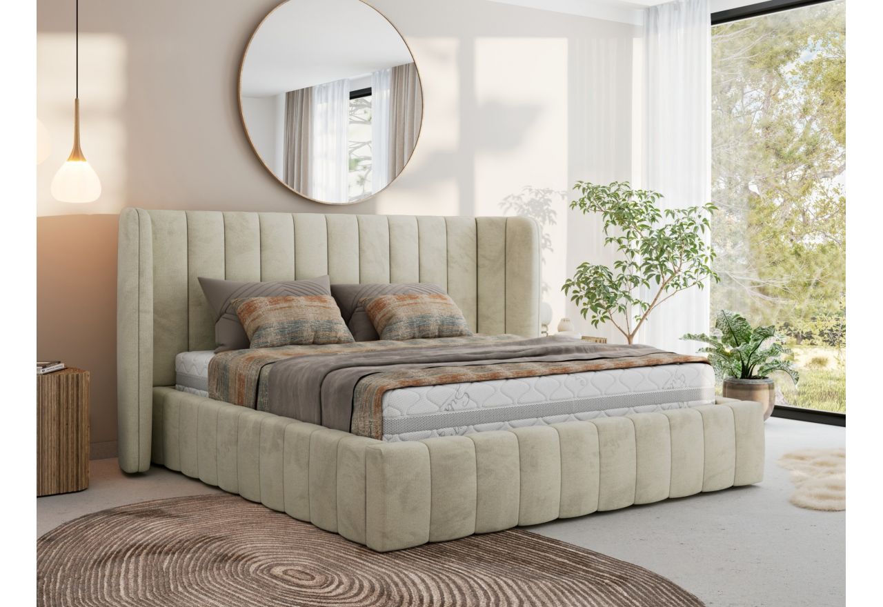 Łóżko tapicerowane GOLETTA CLASSIC 160x200 - materac pocket - beżowy, welwet