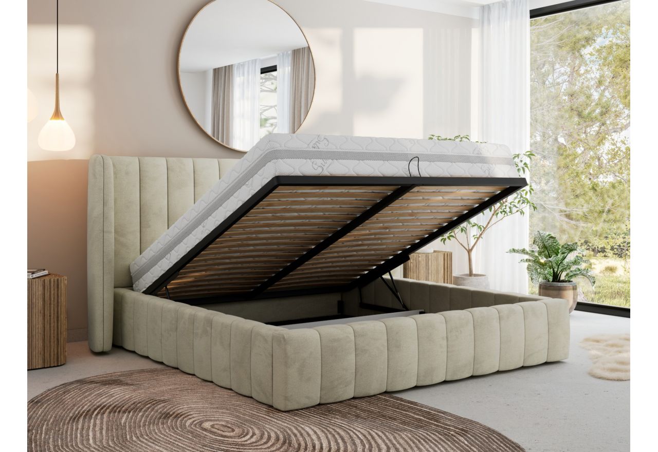 Łóżko tapicerowane GOLETTA CLASSIC 160x200 - materac pocket - beżowy, welwet
