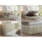 Łóżko tapicerowane GOLETTA CLASSIC 180x200 - materac pocket - beżowy, welwet