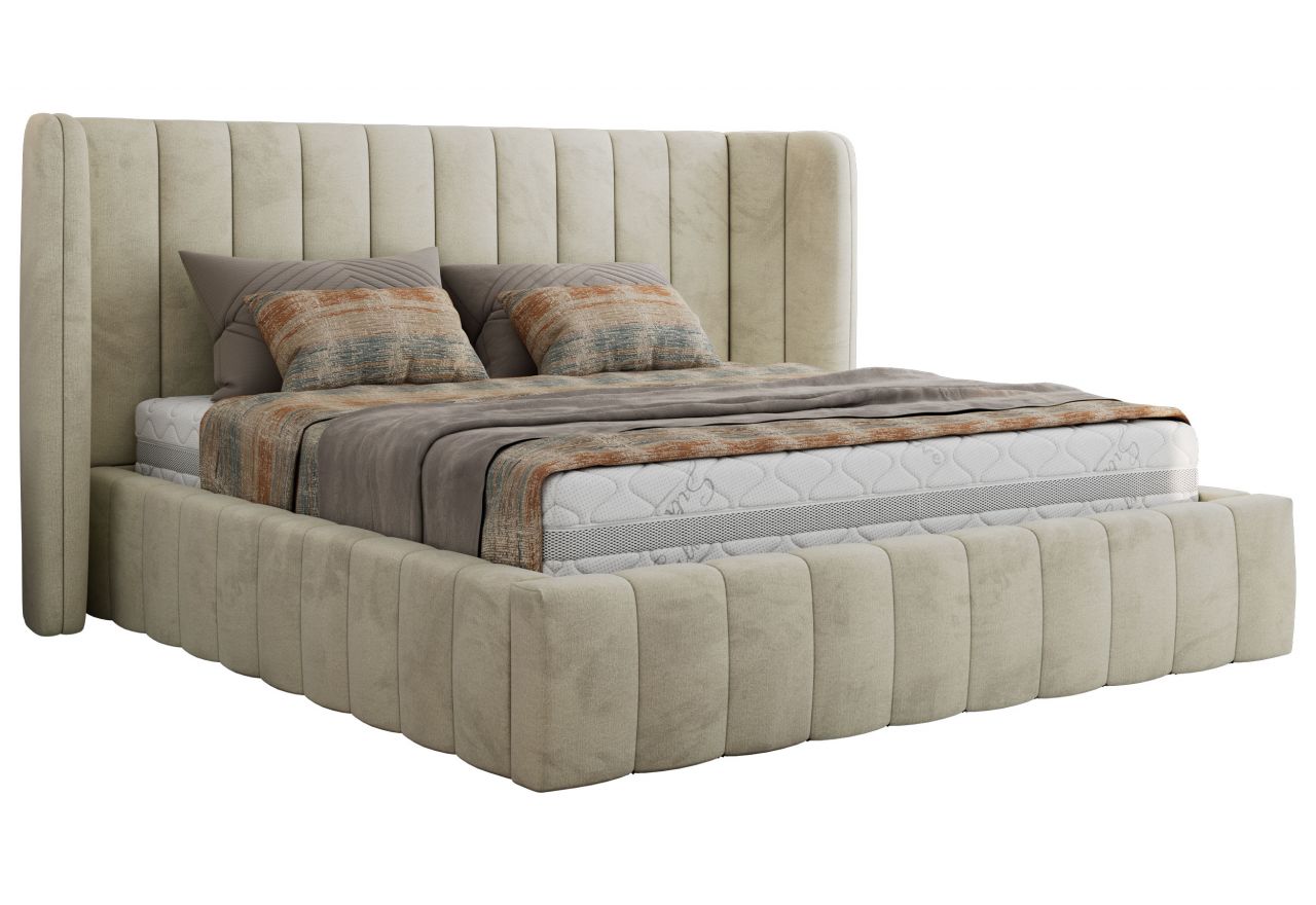 Łóżko tapicerowane GOLETTA CLASSIC 180x200 - materac pocket - beżowy, welwet