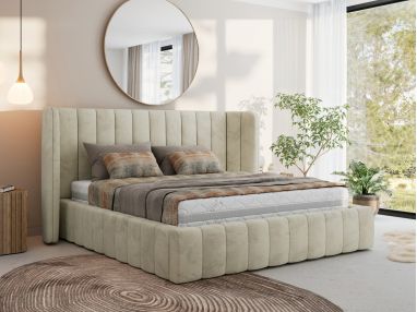 Łóżko tapicerowane GOLETTA CLASSIC 200x200 - materac pocket - beżowy, welwet