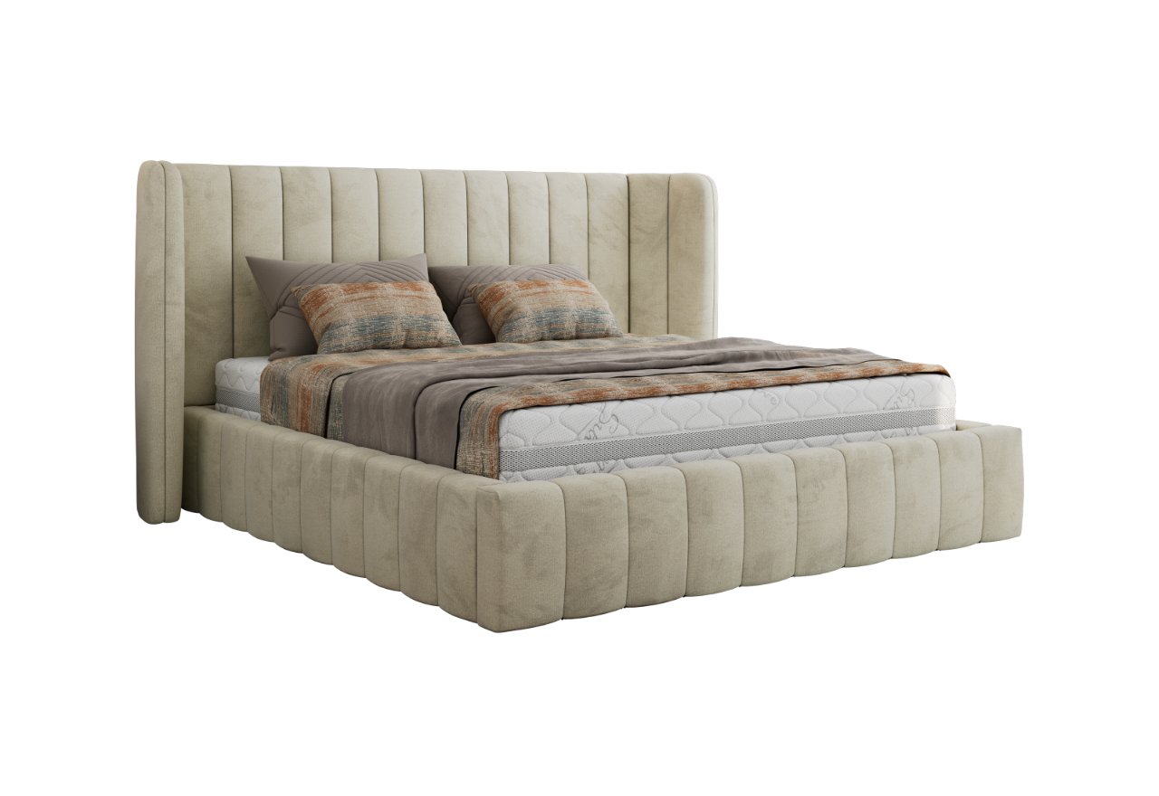 Łóżko tapicerowane GOLETTA CLASSIC 140x200 - materac multipocket - beżowy, welwet