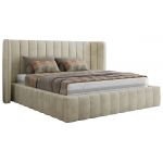 Łóżko tapicerowane GOLETTA CLASSIC 140x200 - materac multipocket - beżowy, welwet