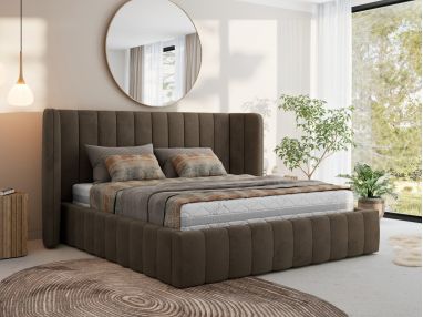 Łóżko tapicerowane GOLETTA CLASSIC 200x200 - materac piankowy - brązowy, welwet