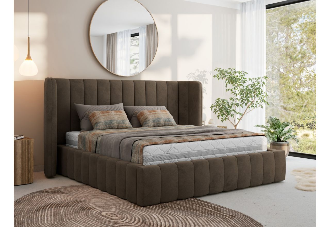 Łóżko tapicerowane GOLETTA CLASSIC 140x200 - materac pocket - brązowy, welwet