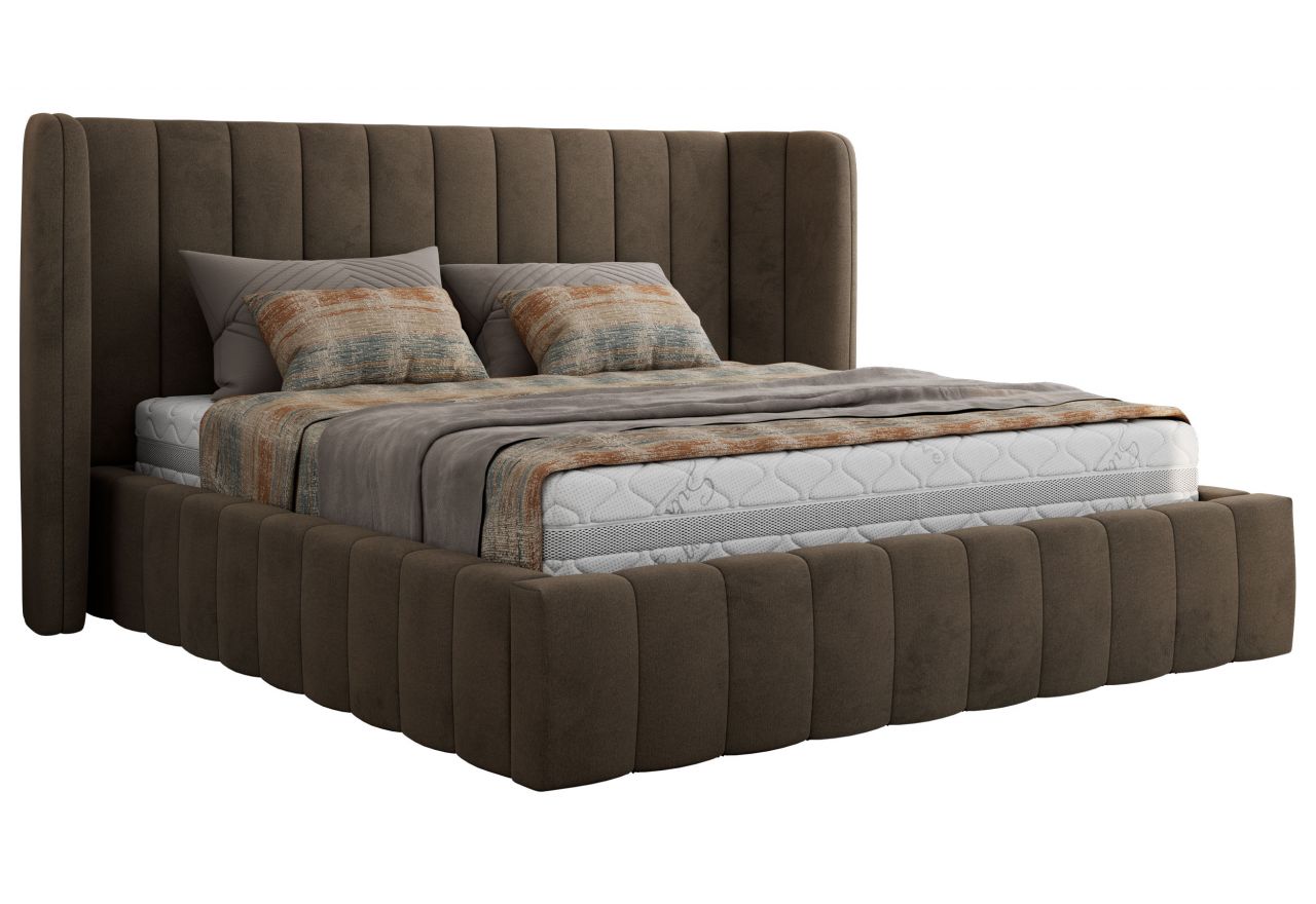 Łóżko tapicerowane GOLETTA CLASSIC 200x200 - materac pocket - brązowy, welwet