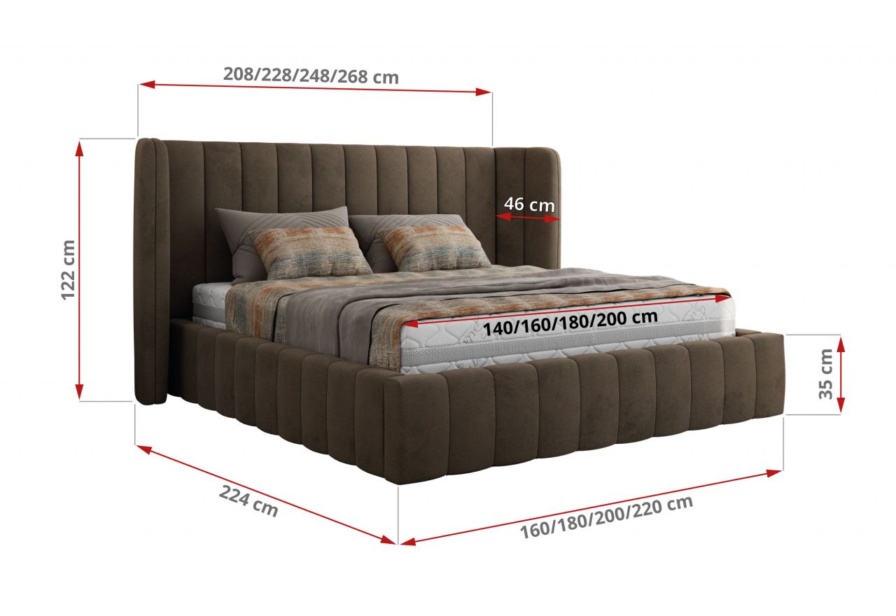 Łóżko tapicerowane GOLETTA CLASSIC 200x200 - materac pocket - brązowy, welwet