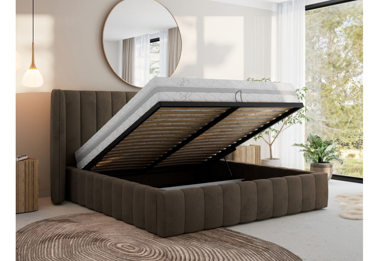Łóżko tapicerowane GOLETTA CLASSIC 160x200 - materac multipocket - brązowy, welwet