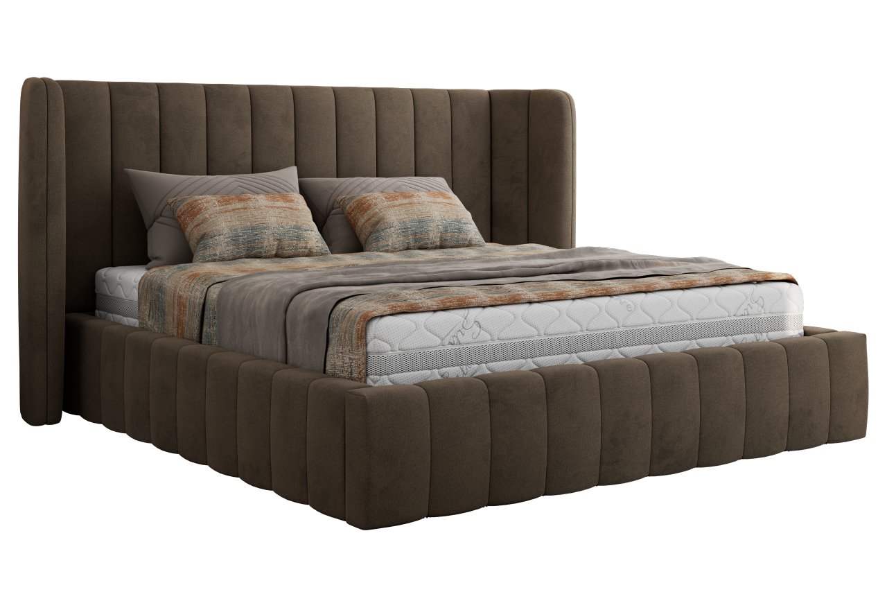 Łóżko tapicerowane GOLETTA CLASSIC 180x200 - materac multipocket - brązowy, welwet