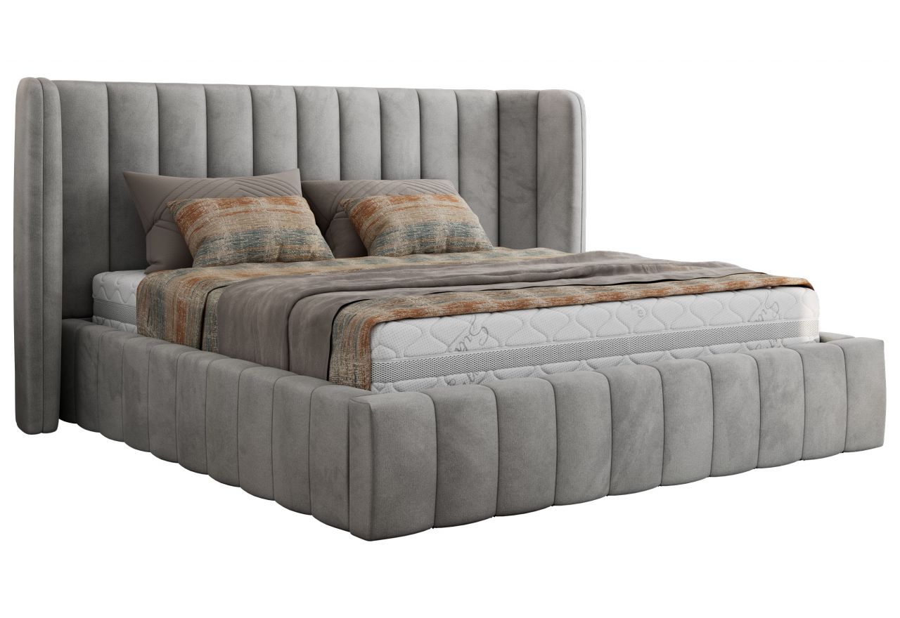 Łóżko tapicerowane GOLETTA CLASSIC 160x200 - materac piankowy - jasnoszary, welwet