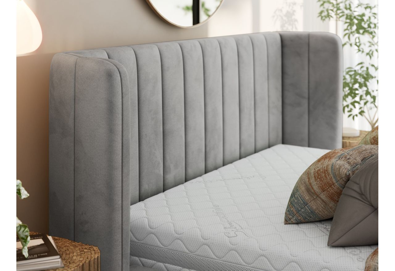 Łóżko tapicerowane GOLETTA CLASSIC 160x200 - materac pocket - jasnoszary, welwet